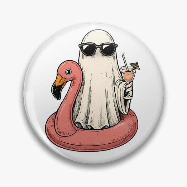 Item preview, Funny Summerween Ghost Shirt – Ghost in Sunglasses with Flamingo Floatie and Cocktail designed and sold by ElCrocodel.