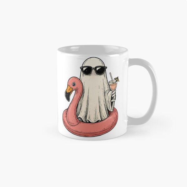 Item preview, Funny Summerween Ghost Shirt – Ghost in Sunglasses with Flamingo Floatie and Cocktail designed and sold by ElCrocodel.
