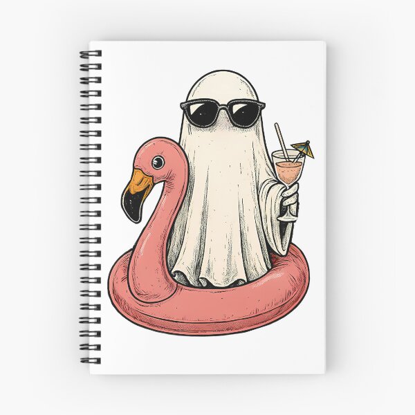 Item preview, Funny Summerween Ghost Shirt – Ghost in Sunglasses with Flamingo Floatie and Cocktail designed and sold by ElCrocodel.