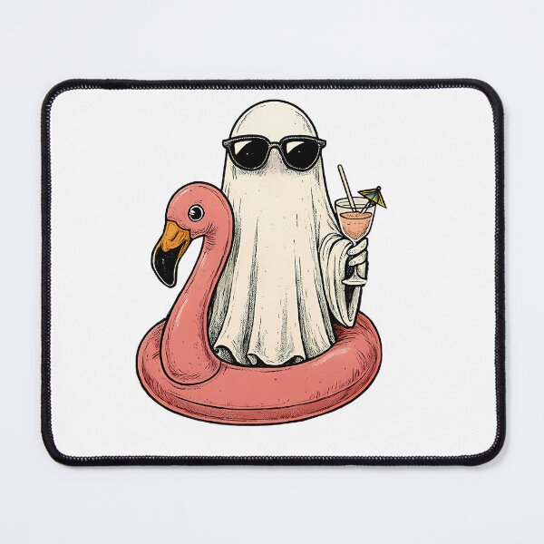 Item preview, Funny Summerween Ghost Shirt – Ghost in Sunglasses with Flamingo Floatie and Cocktail designed and sold by ElCrocodel.
