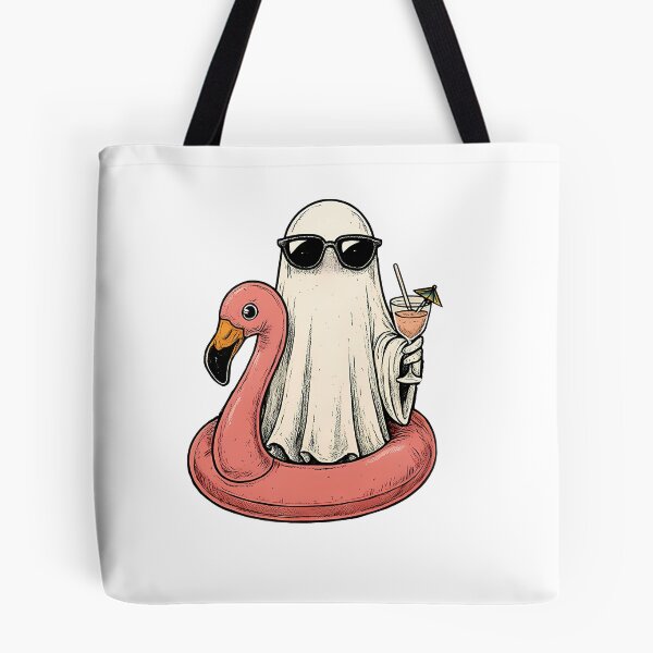 Item preview, Funny Summerween Ghost Shirt – Ghost in Sunglasses with Flamingo Floatie and Cocktail designed and sold by ElCrocodel.