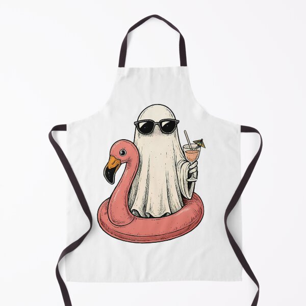 Item preview, Funny Summerween Ghost Shirt – Ghost in Sunglasses with Flamingo Floatie and Cocktail designed and sold by ElCrocodel.