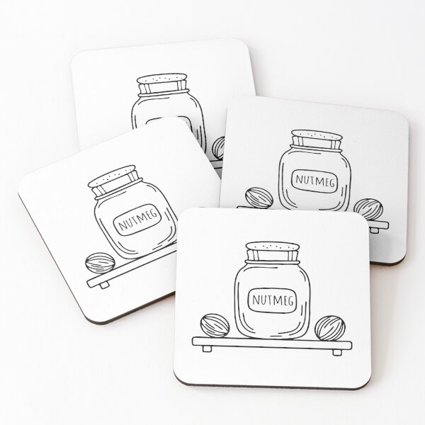Item preview, A glass jar labeled Nutmeg on a spice rack designed and sold by rasagamastore.