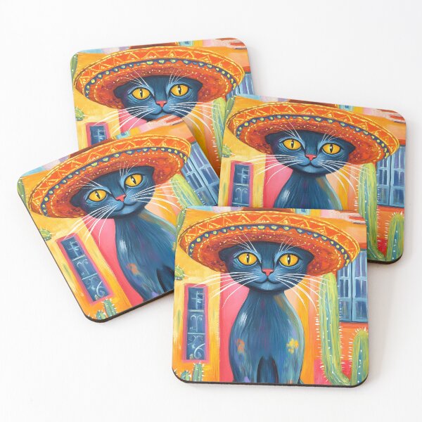 Item preview, Whimsical Cat in Sombrero in Colorful Landscape Art designed and sold by Artessie.