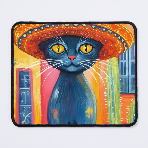 Item preview, Whimsical Cat in Sombrero in Colorful Landscape Art designed and sold by Artessie.