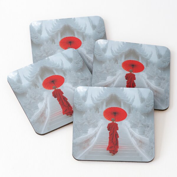 Item preview, Monk with Red Umbrella at White Temple in Thailand designed and sold by Artessie.