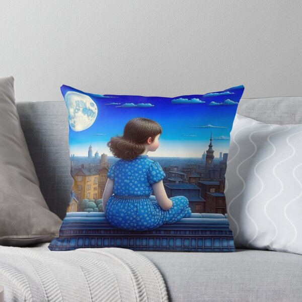 Item preview, Little Girl Dreams In The Moonlight Sitting on The Roof, Fabulous Illustration. designed and sold by LanaGustavsson.