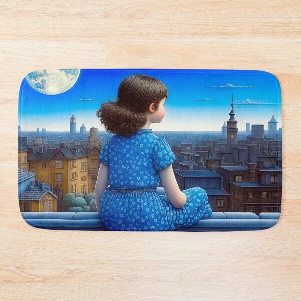 Item preview, Little Girl Dreams In The Moonlight Sitting on The Roof, Fabulous Illustration. designed and sold by LanaGustavsson.