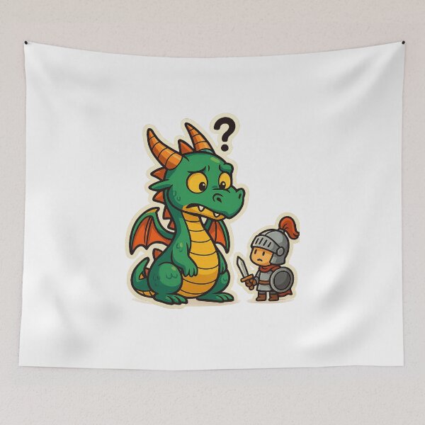 Item preview, „Kicsi lovag és zavart sárkány” „Tiny knight and puzzled dragon” designed and sold by ForgedWyrm.