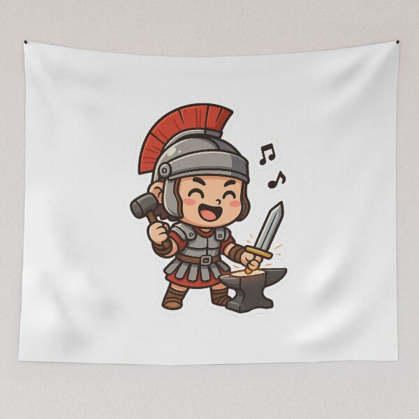 Item preview, „Vidám római kovács, pöröly és kard” „Happy Roman blacksmith with hammer and sword” designed and sold by ForgedWyrm.