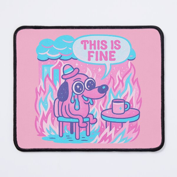 Item preview, This Is Fine Pastel Meme Dog — Cute Tears & Fire, Neon Pink & Blue Cartoon Art designed and sold by GirlyPopped.