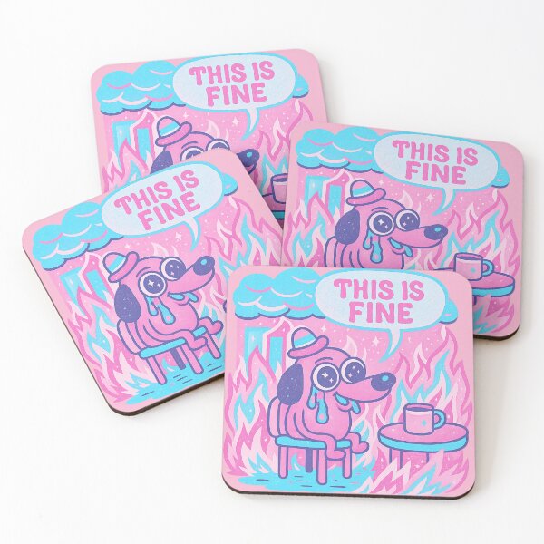 Item preview, This Is Fine Pastel Meme Dog — Cute Tears & Fire, Neon Pink & Blue Cartoon Art designed and sold by GirlyPopped.