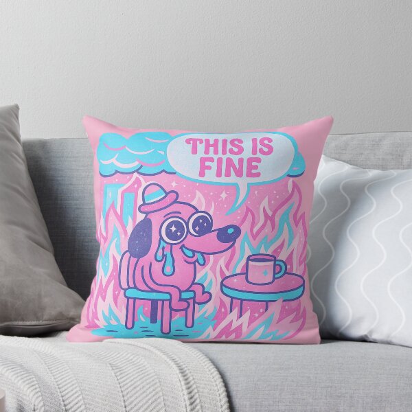 Item preview, This Is Fine Pastel Meme Dog — Cute Tears & Fire, Neon Pink & Blue Cartoon Art designed and sold by GirlyPopped.