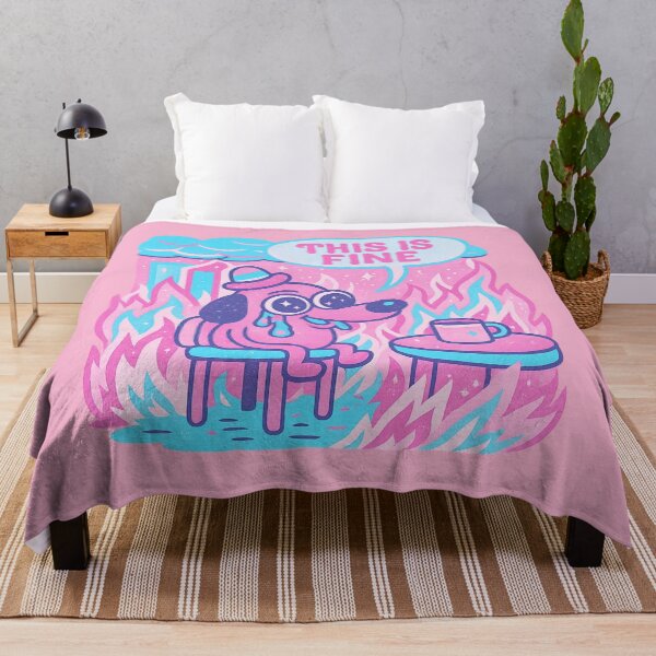 Item preview, This Is Fine Pastel Meme Dog — Cute Tears & Fire, Neon Pink & Blue Cartoon Art designed and sold by GirlyPopped.