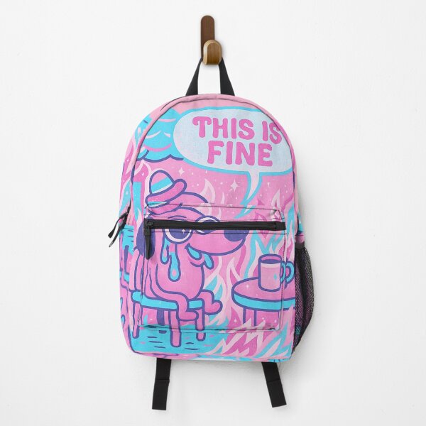 Item preview, This Is Fine Pastel Meme Dog — Cute Tears & Fire, Neon Pink & Blue Cartoon Art designed and sold by GirlyPopped.