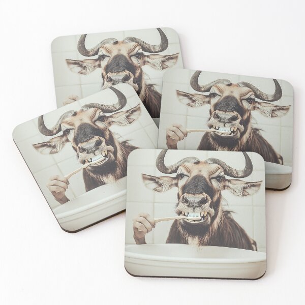 Item preview, Wildebeest Brushing Teeth, Funny Bathroom Wall Art designed and sold by CheekyAnimalz.
