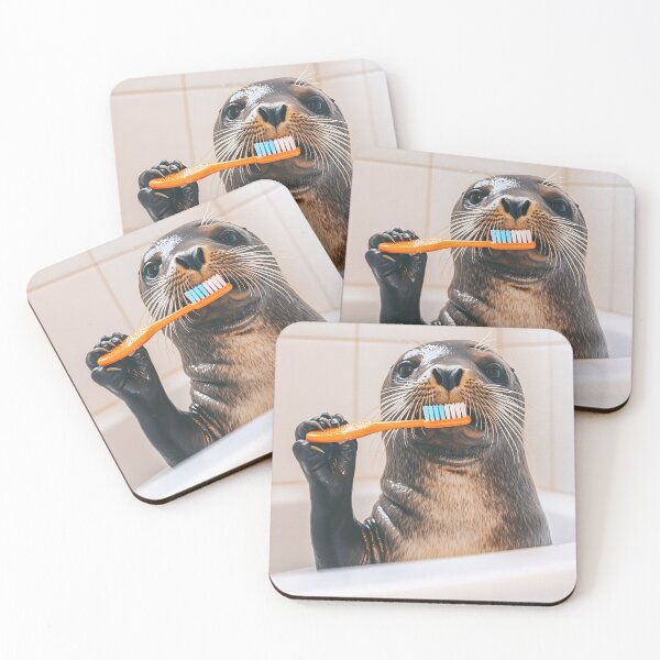 Item preview, Seal Brushing Teeth, Funny Bathroom Wall Art designed and sold by CheekyAnimalz.