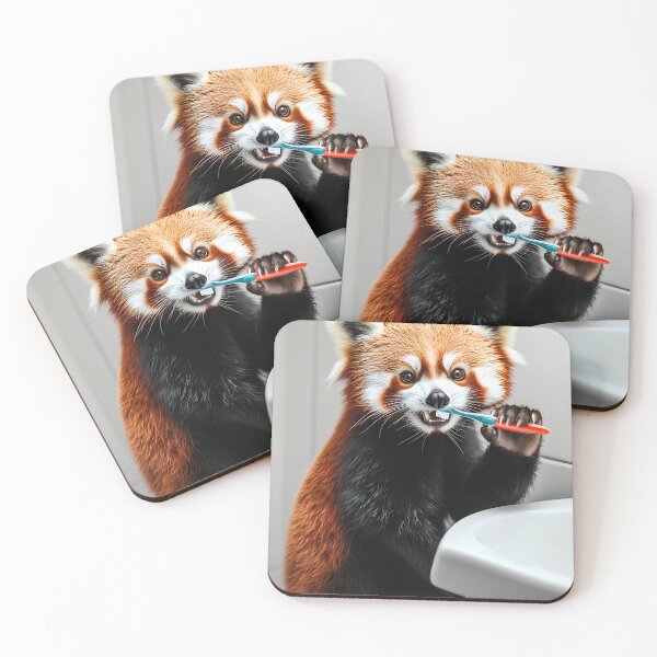 Item preview, Red Panda Brushing Teeth, Funny Bathroom Wall Art designed and sold by CheekyAnimalz.