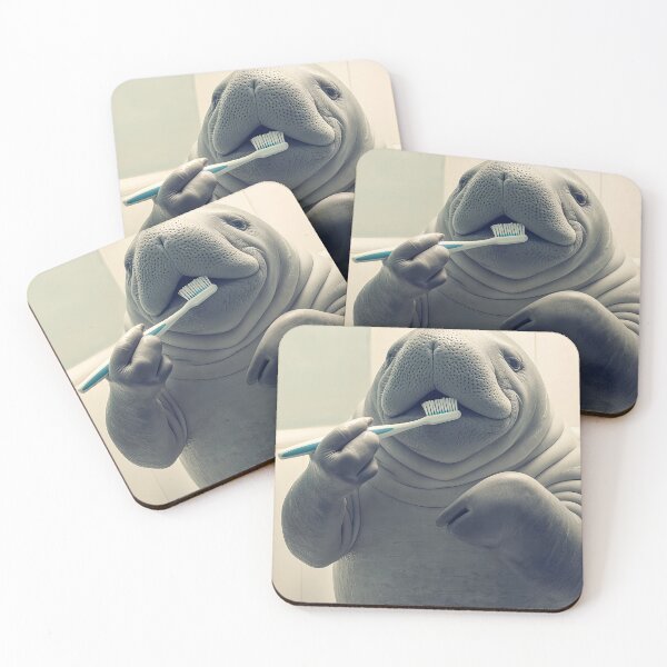 Item preview, Manatee Brushing Teeth, Funny Bathroom Wall Art designed and sold by CheekyAnimalz.