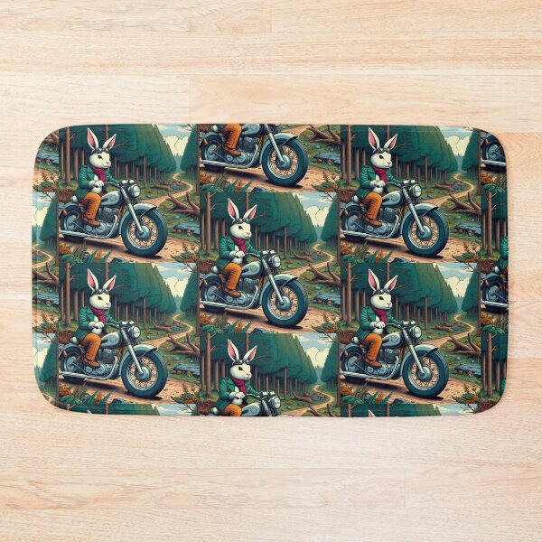 Item preview, a rabbit riding a motorcycle in the forest designed and sold by Dogandesighn.