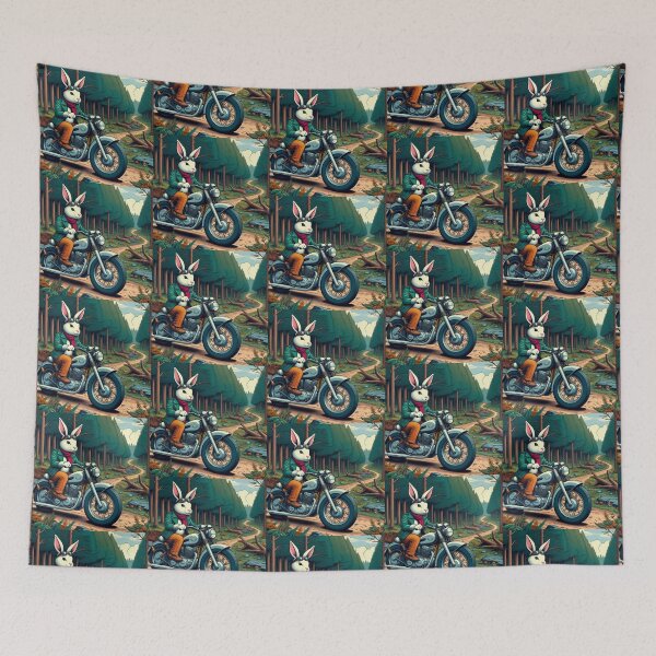 Item preview, a rabbit riding a motorcycle in the forest designed and sold by Dogandesighn.