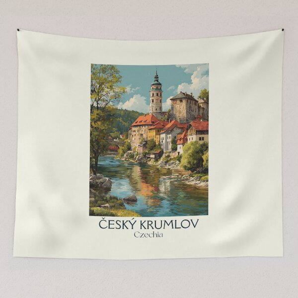 Item preview, Český Krumlov Czech Republic Vintage Travel Poster - UNESCO Medieval Gem designed and sold by TuncGK.