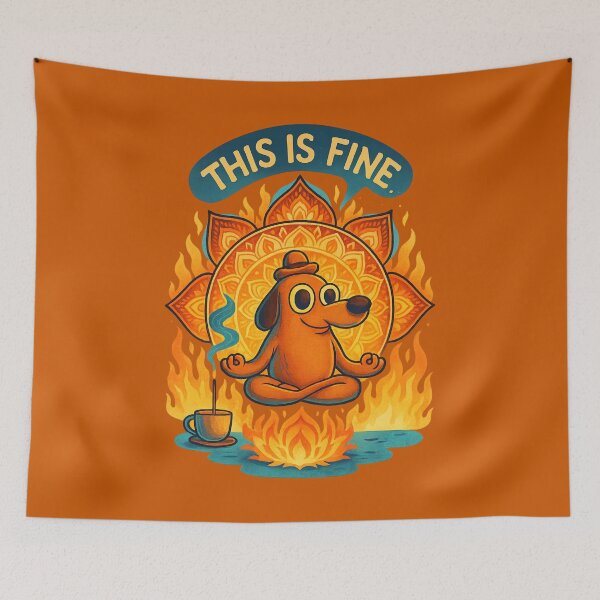 Item preview, This Is Fine Meditation Dog with Mandala — Zen Yoga Fire, Calm Amidst Flames designed and sold by GirlyPopped.