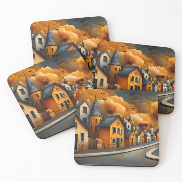 Item preview, Charming Autumn Village with Colorful Houses designed and sold by Artessie.