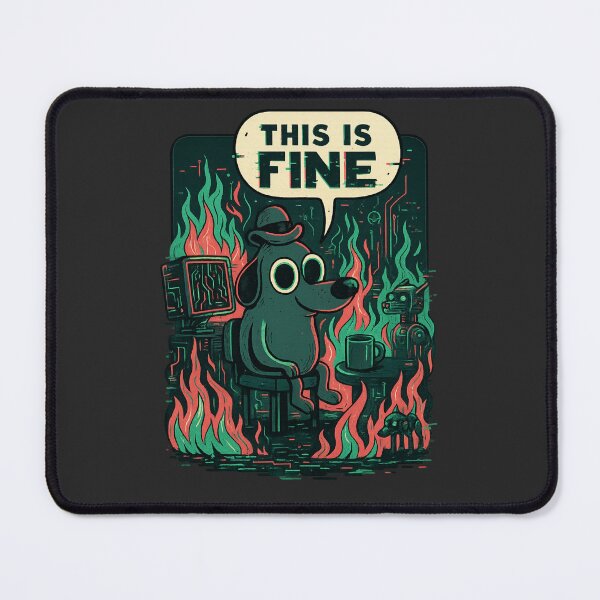 Item preview, This Is Fine Glitch Cyberpunk Dog — Futuristic Tech Meltdown, Digital Burnout Meme, Sci-Fi Stress designed and sold by GirlyPopped.