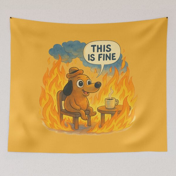 Item preview, This Is Fine Classic Dog — Original Meme Art, Calm Dog in Flames, Iconic Internet Comic, Hot Mess Humor designed and sold by GirlyPopped.