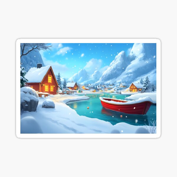 Item preview, Serene Winter Landscape with Cozy Cabins and Snow designed and sold by Artessie.