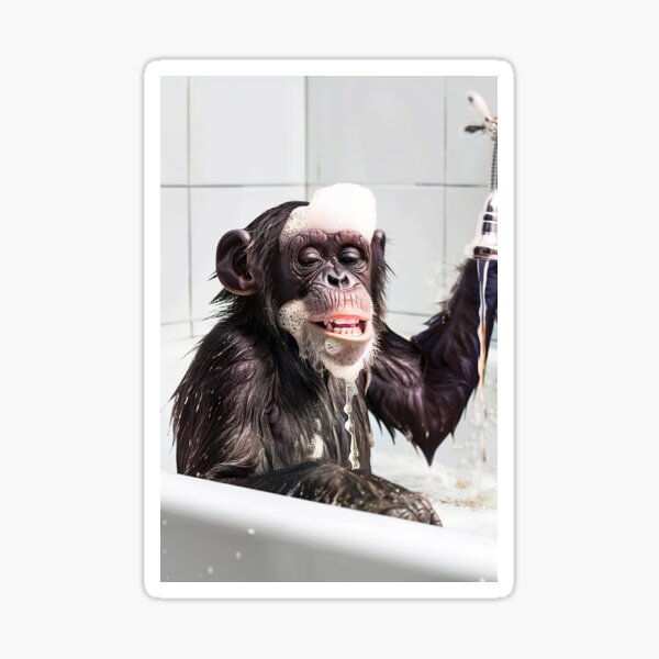 Item preview, Chimpanzee Ape Taking a Bath, Cute Bathroom Decor designed and sold by CheekyAnimalz.