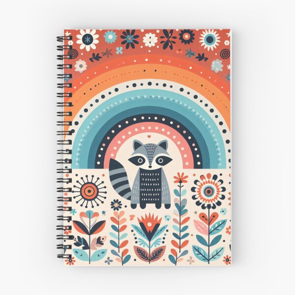 Item preview, Joyful Raccoon Under Arching Rainbow - Scandinavian Folk Art by heidiannemorris © designed and sold by FOLK ART FUSION.