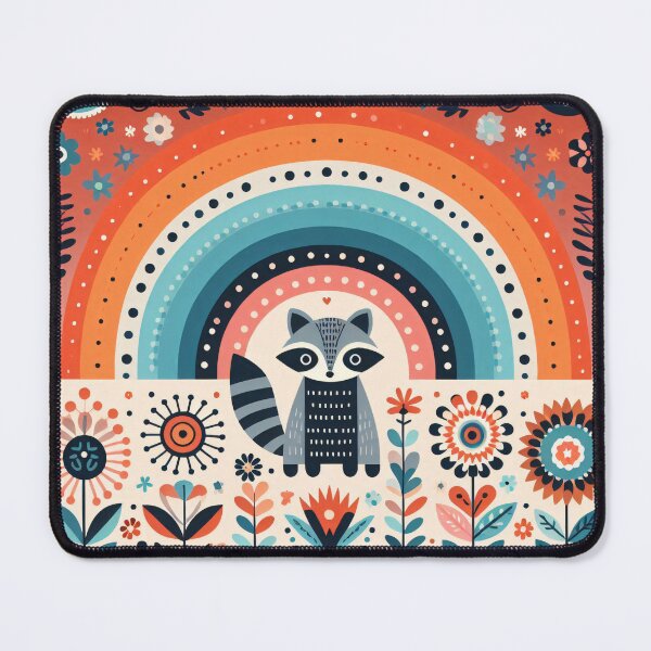 Item preview, Joyful Raccoon Under Arching Rainbow - Scandinavian Folk Art by heidiannemorris © designed and sold by FOLK ART FUSION by heidiannemorris.