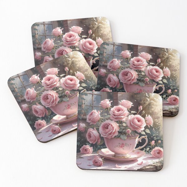 Item preview, Dusty Pink Roses in Vintage Teacup – Cottage Garden Still Life designed and sold by Mos Thainique.