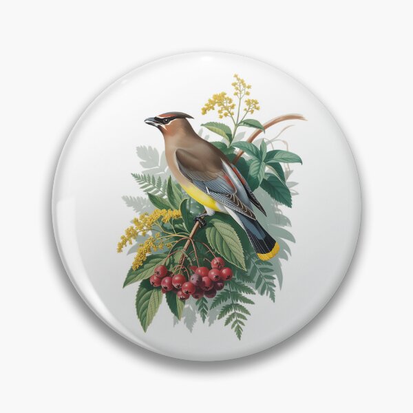 Item preview, Cedar Waxwing with Berries and Leaves designed and sold by BirdsnStuff.