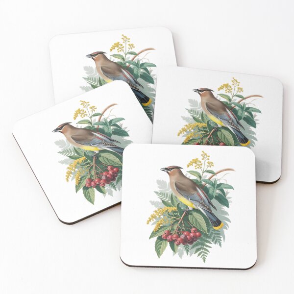 Item preview, Cedar Waxwing with Berries and Leaves designed and sold by BirdsnStuff.