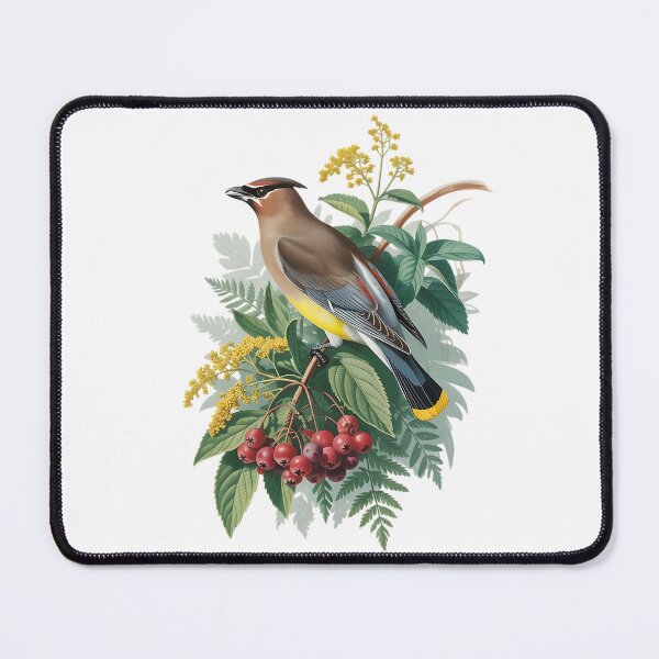 Item preview, Cedar Waxwing with Berries and Leaves designed and sold by BirdsnStuff.