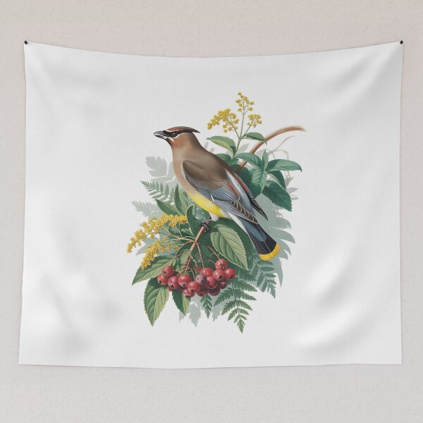 Item preview, Cedar Waxwing with Berries and Leaves designed and sold by BirdsnStuff.