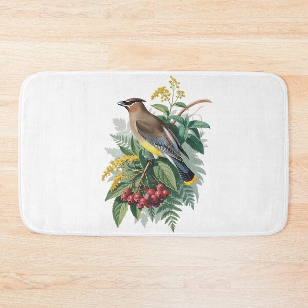 Item preview, Cedar Waxwing with Berries and Leaves designed and sold by BirdsnStuff.