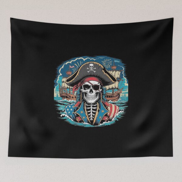 Item preview, American Flag Pirate Skeleton Nautical Art designed and sold by love3617.