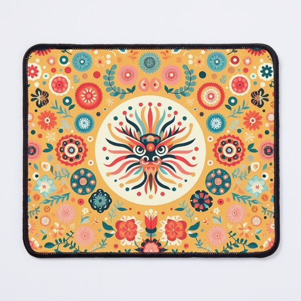 Item preview, Golden Dragon Folk Flower Medallion - Scandinavian Folk Art by heidiannemorris © designed and sold by FOLK ART FUSION by heidiannemorris.