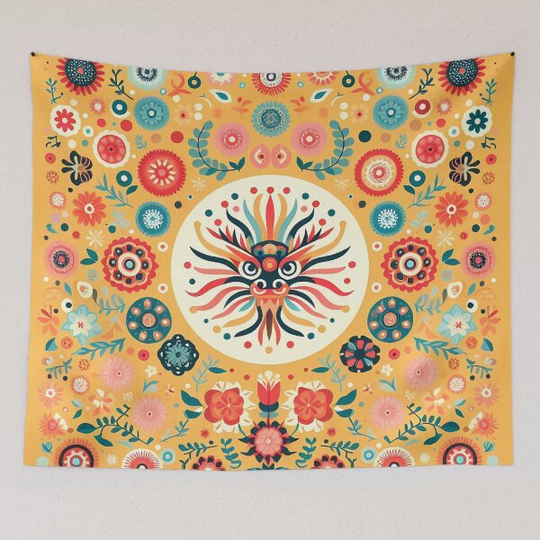 Item preview, Golden Dragon Folk Flower Medallion - Scandinavian Folk Art by heidiannemorris © designed and sold by FOLK ART FUSION by heidiannemorris.
