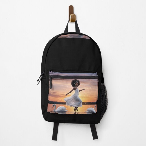 Item preview, Elegant Black Girl Floating with Swans Over a Magical Lake designed and sold by Afrobood.