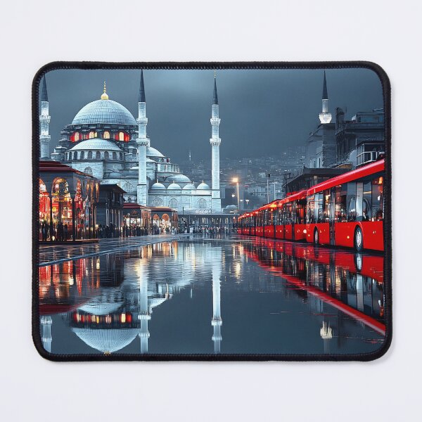 Item preview, Red Bus Reflections Near Historic Mosque in Istanbul designed and sold by Artessie.