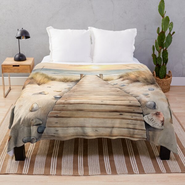 Item preview, Sunset Beach Boardwalk | Watercolor Coastal Art designed and sold by Travelslightly.