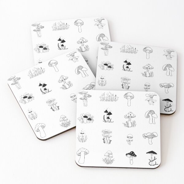 Item preview, Mushroom Set – 16 Black Line Art Funghi Species for Journals and Stationery designed and sold by EmeraldeaArt.