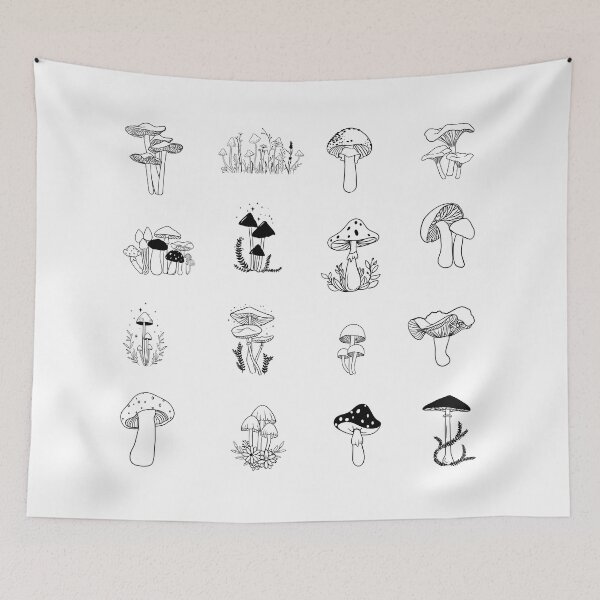 Item preview, Mushroom Set – 16 Black Line Art Funghi Species for Journals and Stationery designed and sold by EmeraldeaArt.