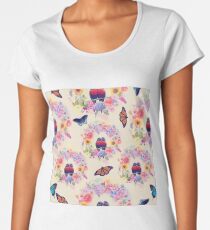 seamless nature pattern with flowers,birds and butterflies Women's Premium T-Shirt