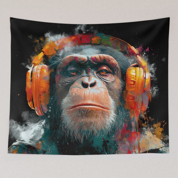 Item preview, DJ Monkey Business Ape With Orange Headphones designed and sold by GrinGalore.